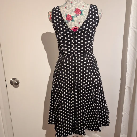 Collectif Black and White Polka Dot Midi Dress - Picture 3 of 6